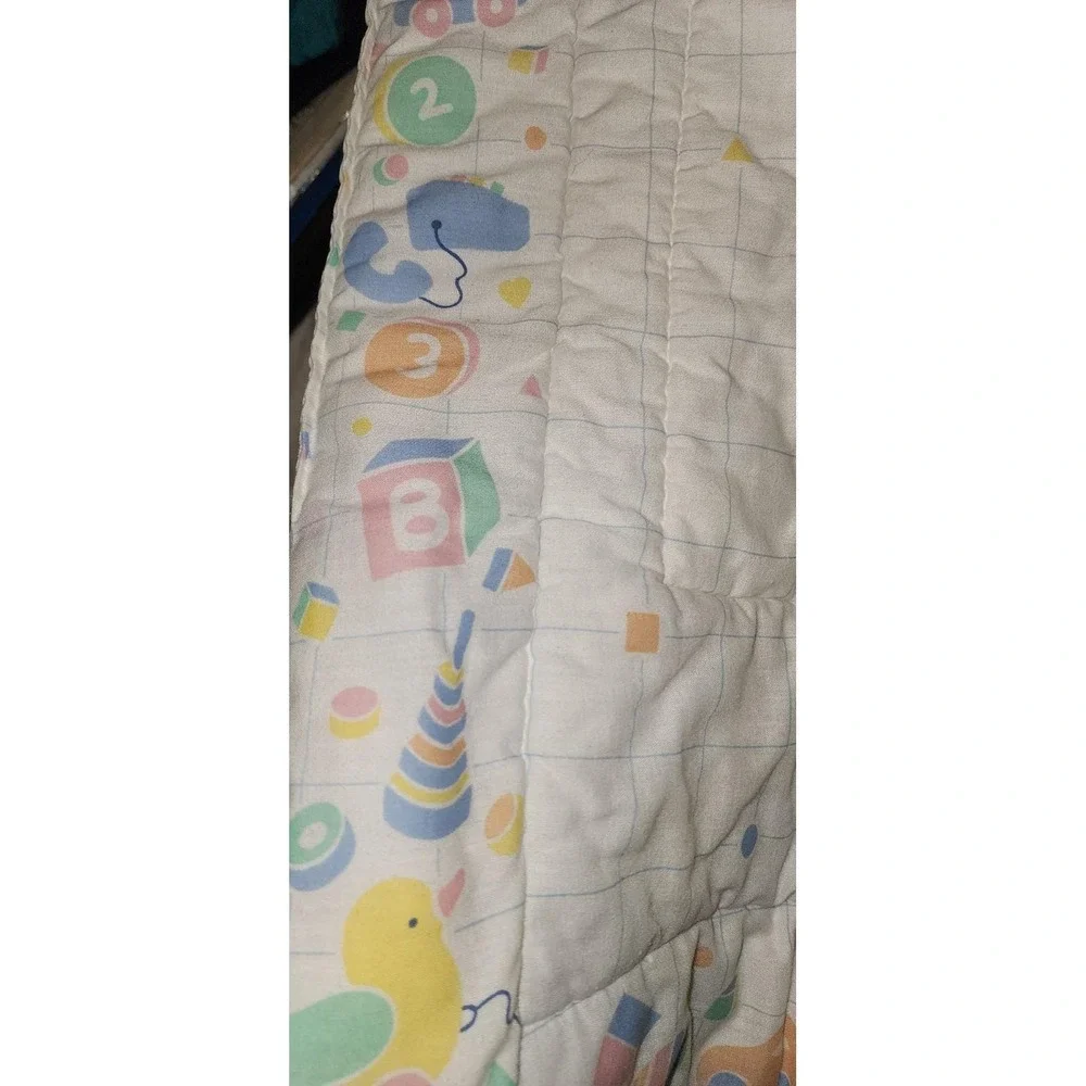 Vintage Pastel Teddy Bear Duck Baby Comforter Blanket 80s Amsinck Rare Cottageco